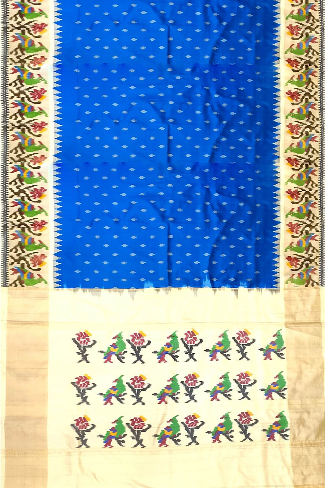 Handwoven Ikat pure silk saree in cobalt blue with small motifs