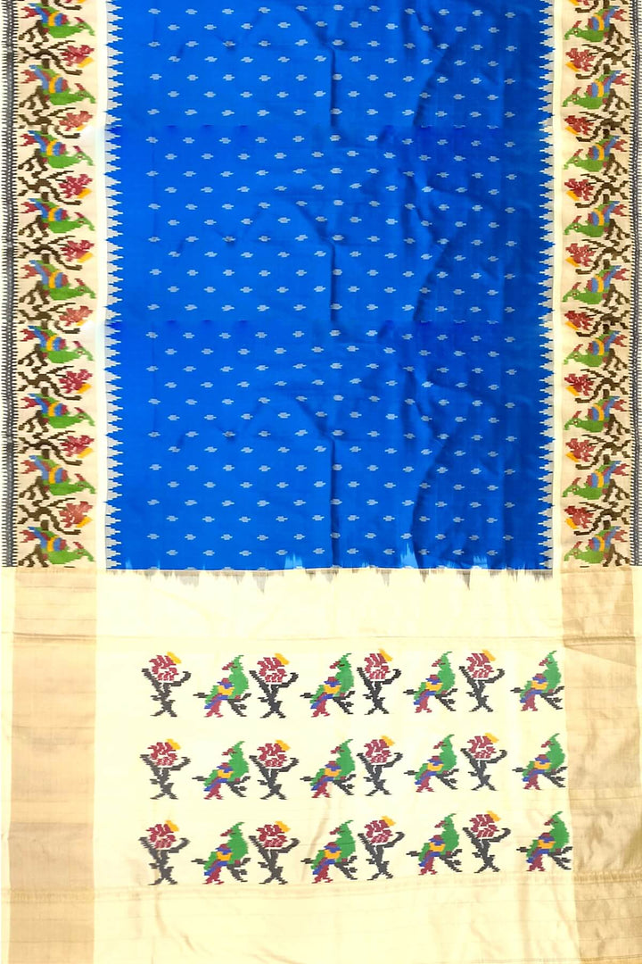 Handwoven Ikat pure silk saree in cobalt blue with small motifs