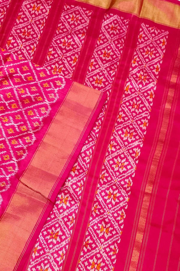 Handwoven Ikat pure silk saree in pink  in diamond  pattern