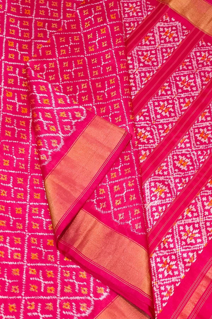 Handwoven Ikat pure silk saree in pink  in diamond  pattern