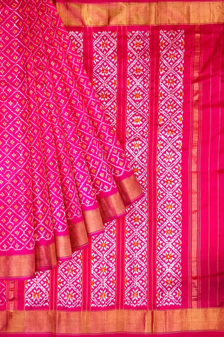 Handwoven Ikat pure silk saree in pink  in diamond  pattern