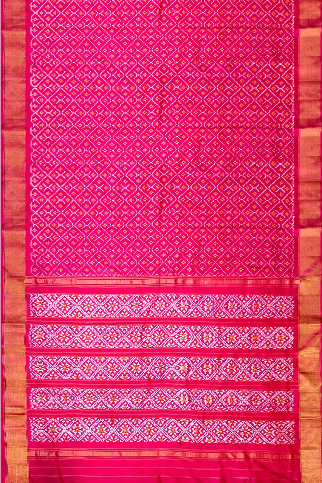 Handwoven Ikat pure silk saree in pink  in diamond  pattern