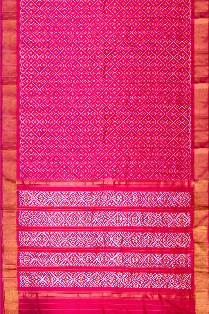 Handwoven Ikat pure silk saree in pink  in diamond  pattern