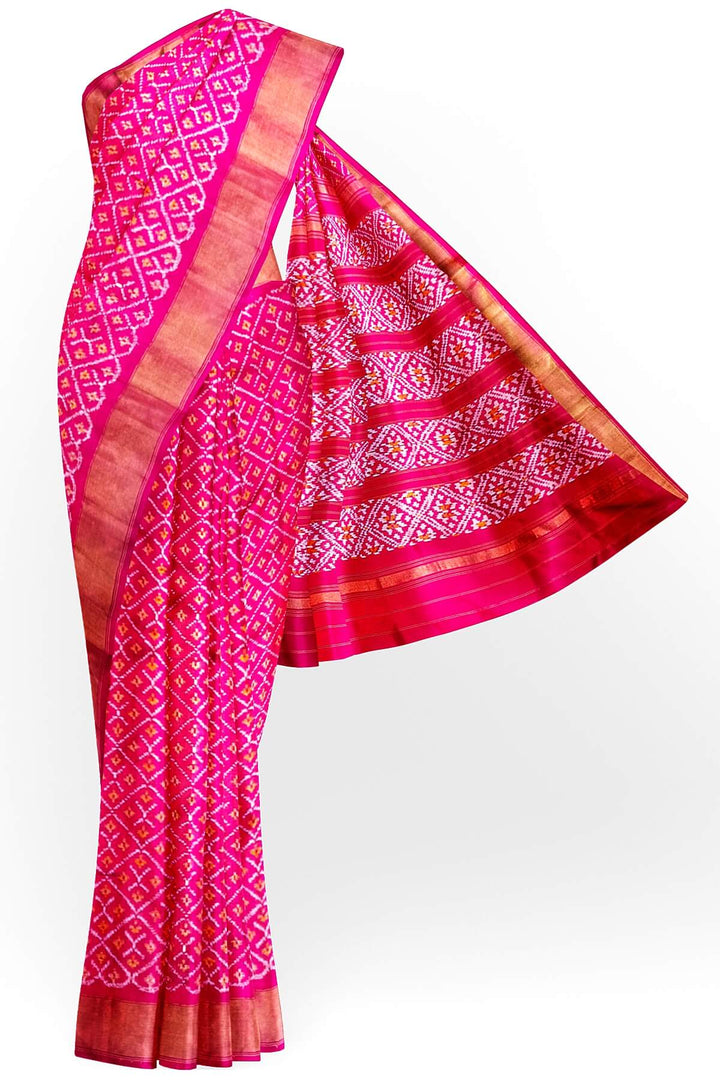 Handwoven Ikat pure silk saree in pink  in diamond  pattern