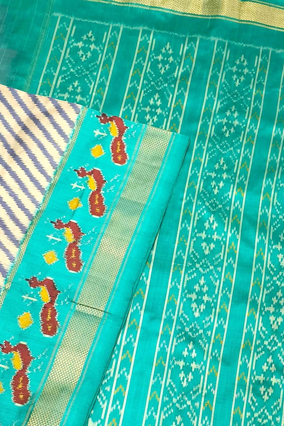 Handwoven ikat pure silk saree in grey in diagonal lines