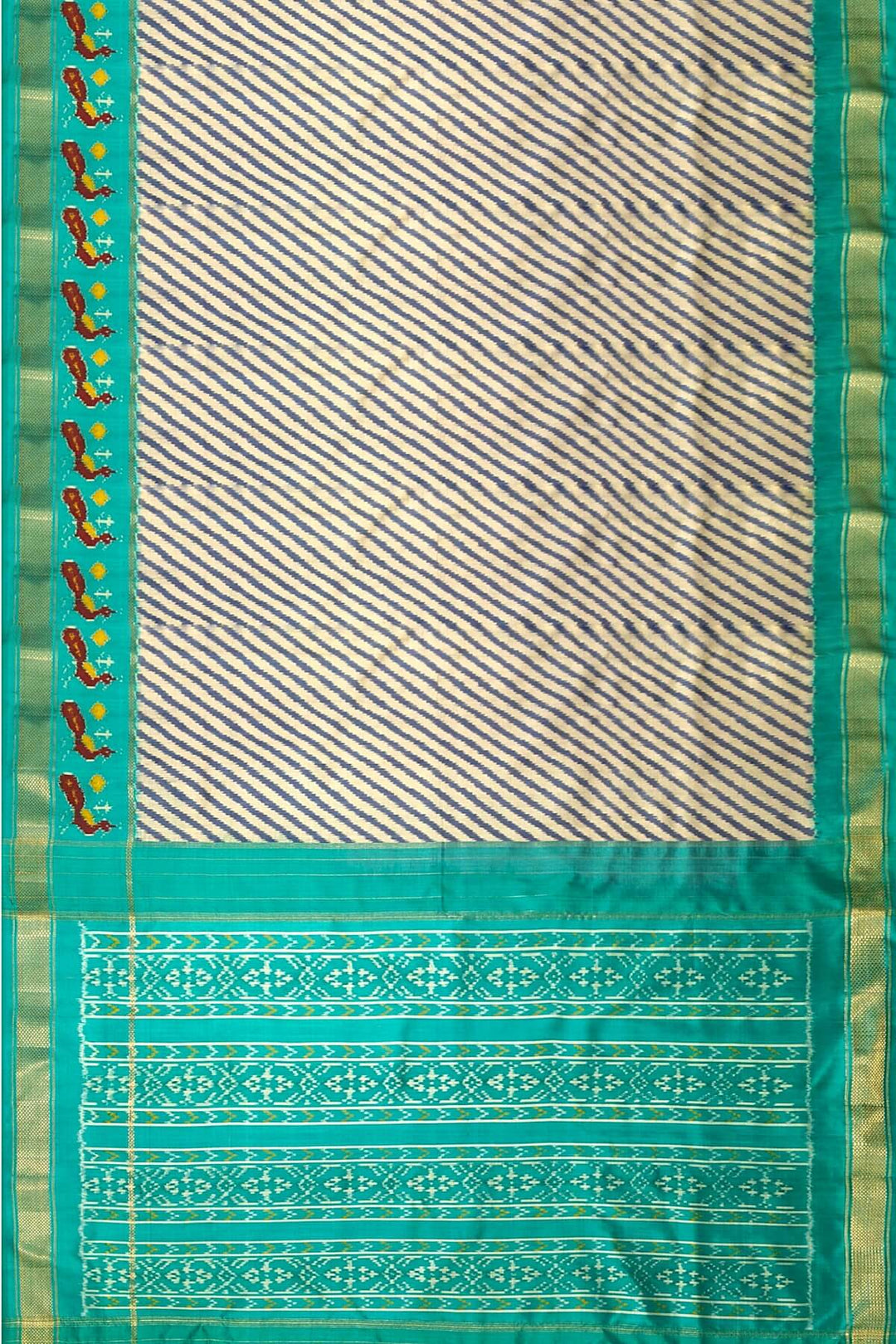 Handwoven ikat pure silk saree in grey in diagonal lines