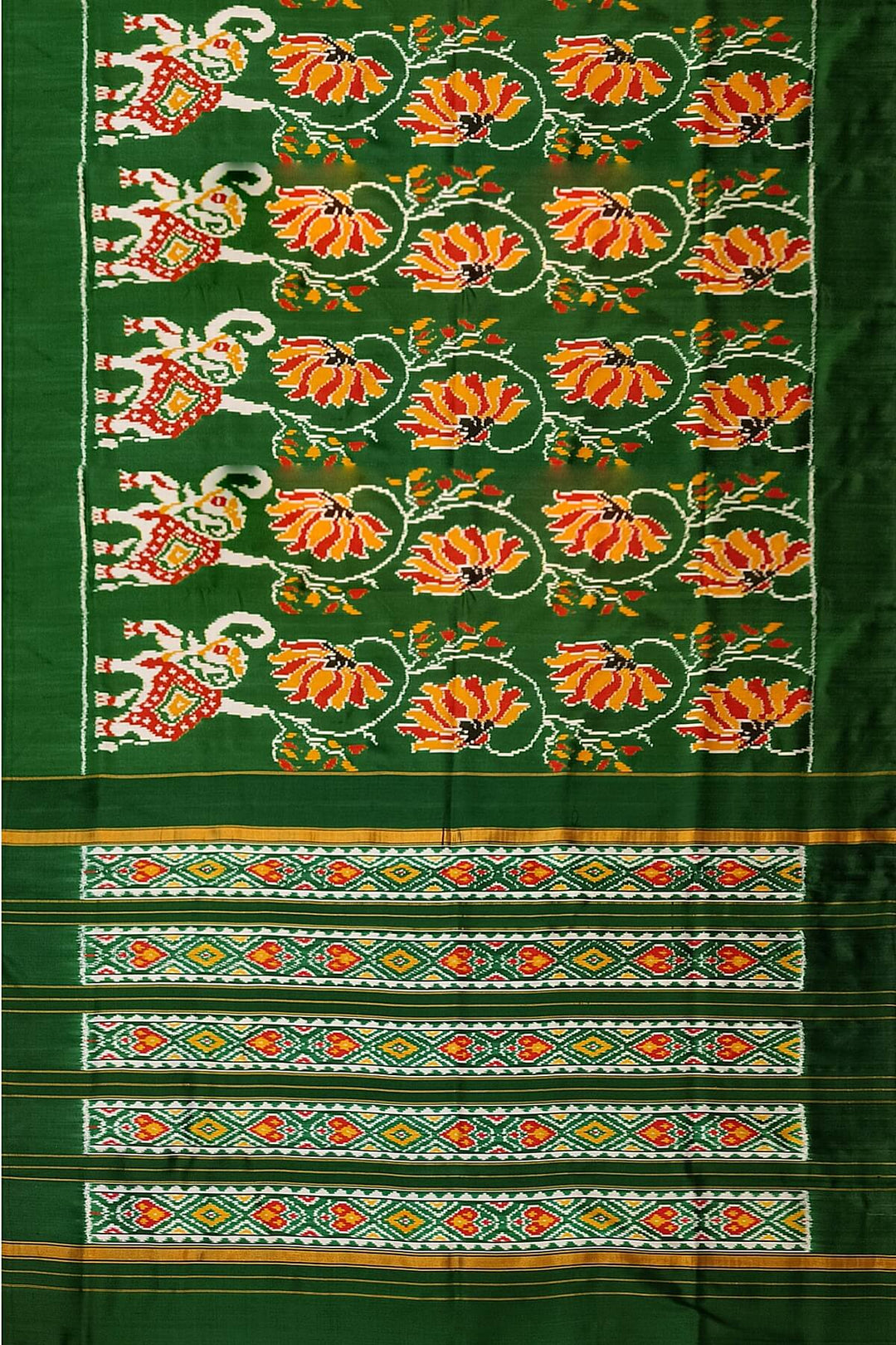 A twill weave ikkat pure silk saree in bottle green