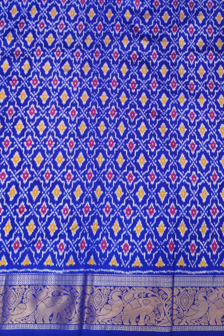 Ikkat pure silk saree in yellow & blue in diamond pattern