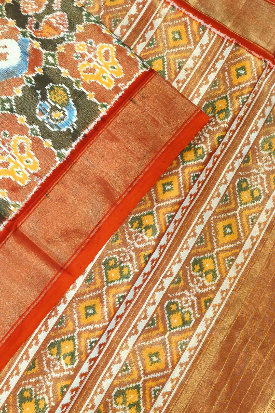 Ikkat silk tissue saree in multicolour with animal motifs