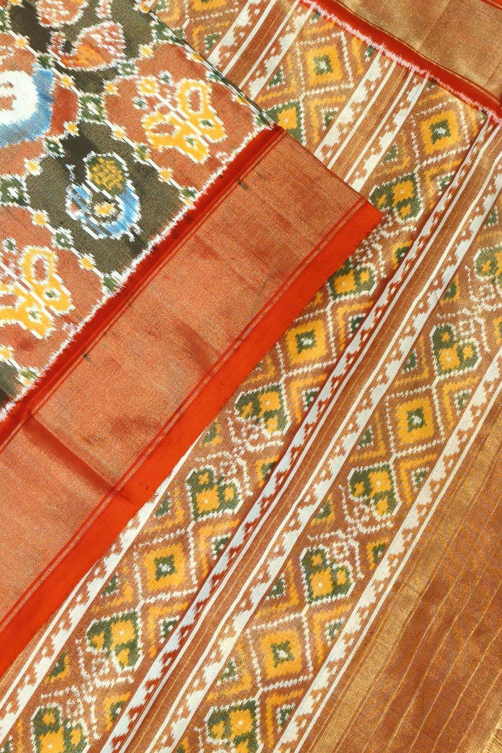 Ikkat silk tissue saree in multicolour with animal motifs