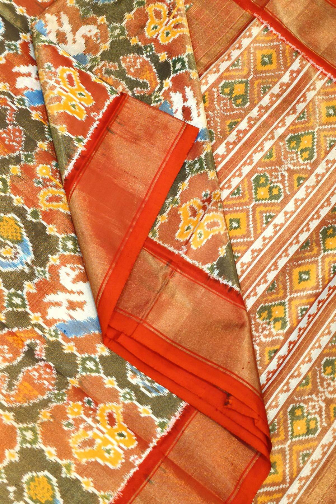 Ikkat silk tissue saree in multicolour with animal motifs