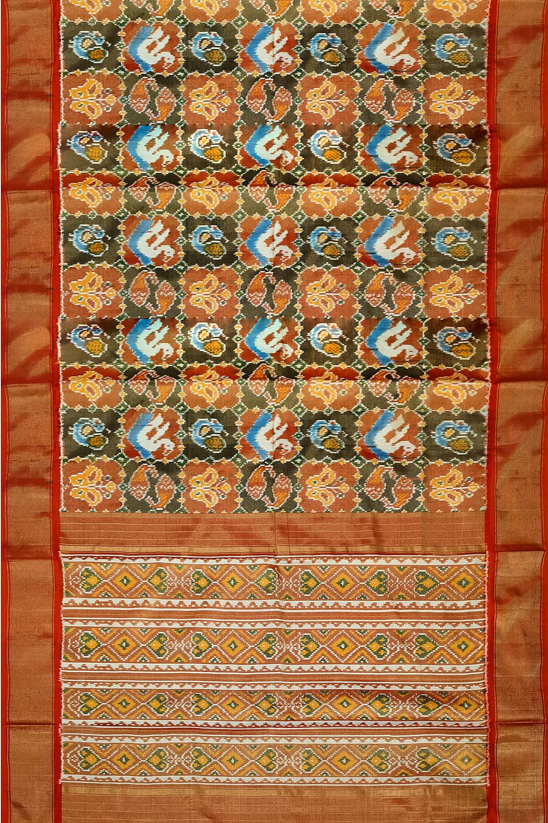 Ikkat silk tissue saree in multicolour with animal motifs