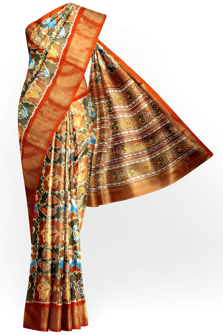 Ikkat silk tissue saree in multicolour with animal motifs