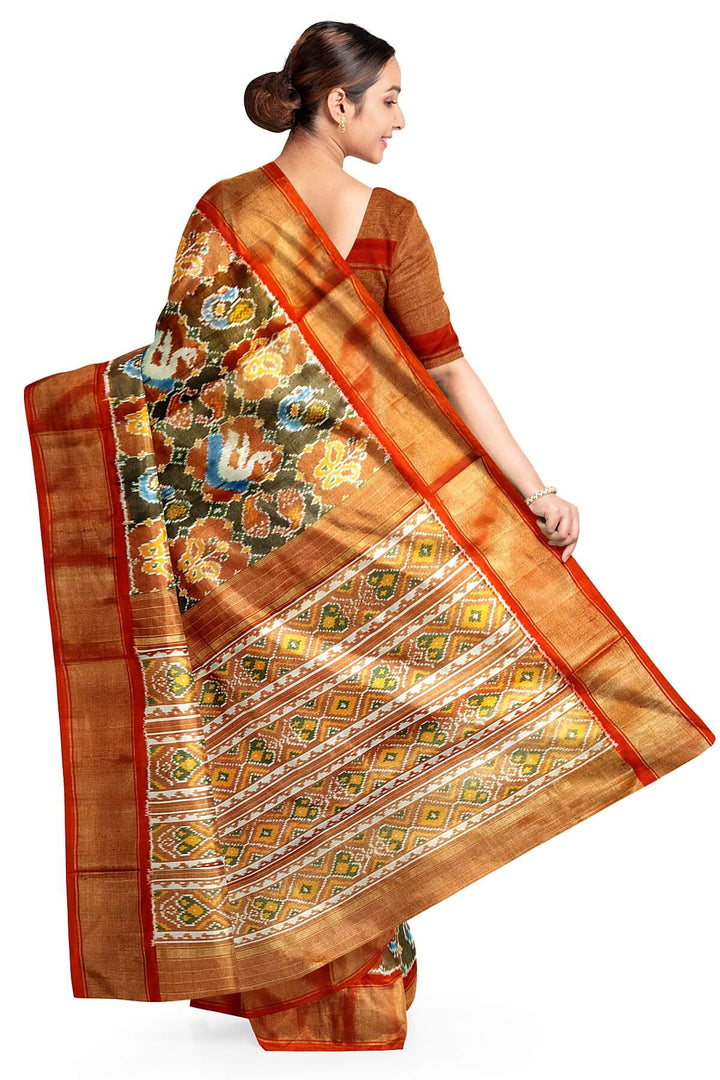 Ikkat silk tissue saree in multicolour with animal motifs
