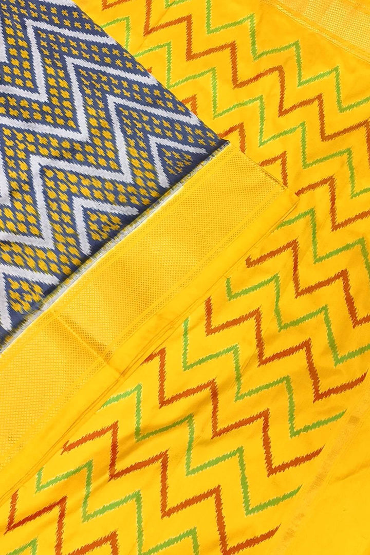 Ikkat pure silk saree in zig zag pattern in bluish grey