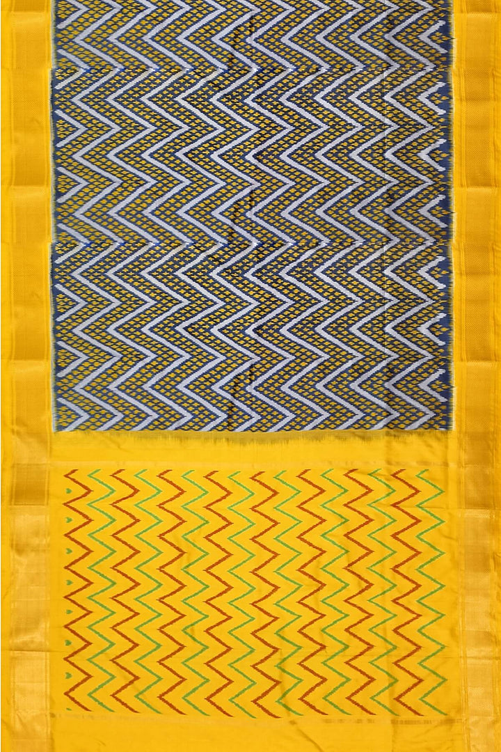 Ikkat pure silk saree in zig zag pattern in bluish grey