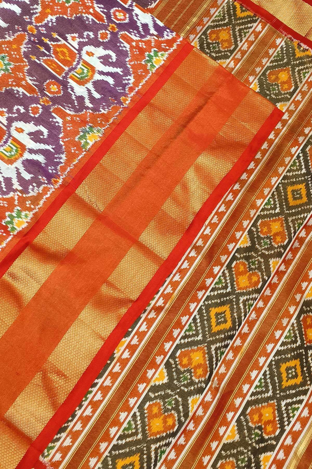 Ikat  silk tissue saree in wine in  chhabadi kunj