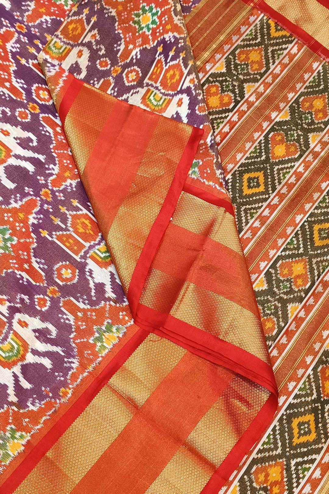 Ikat  silk tissue saree in wine in  chhabadi kunj