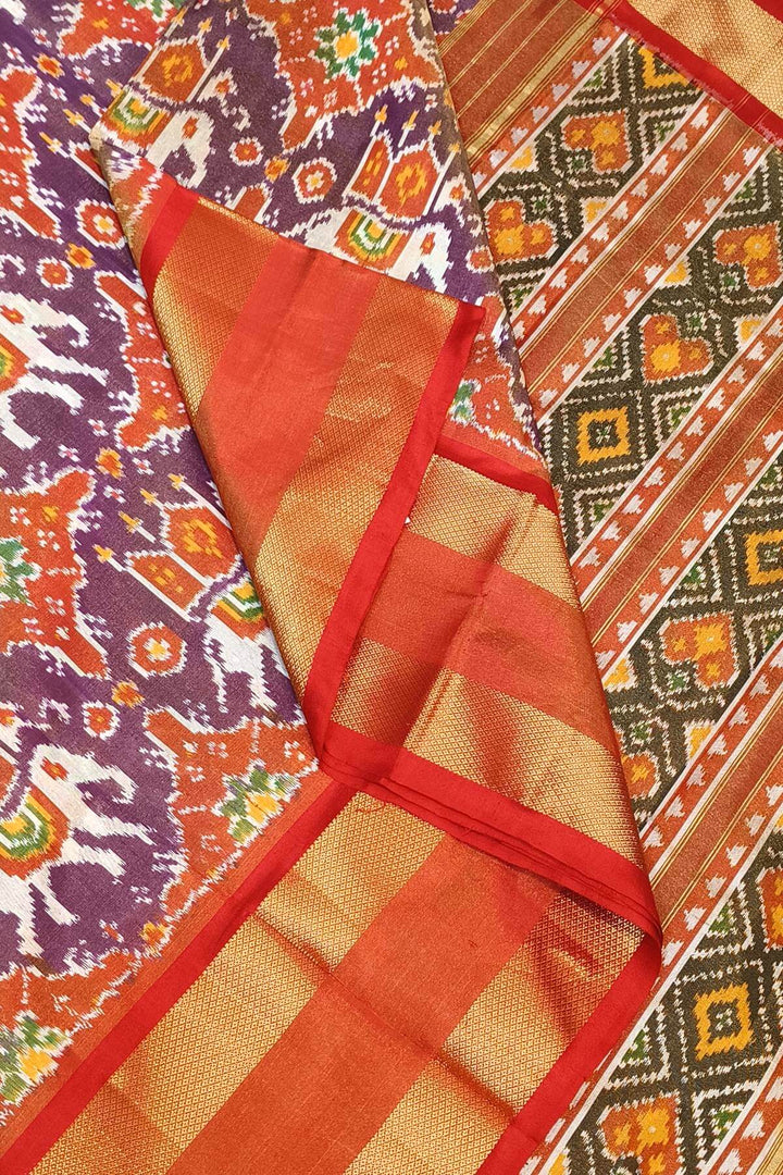Ikat  silk tissue saree in wine in  chhabadi kunj
