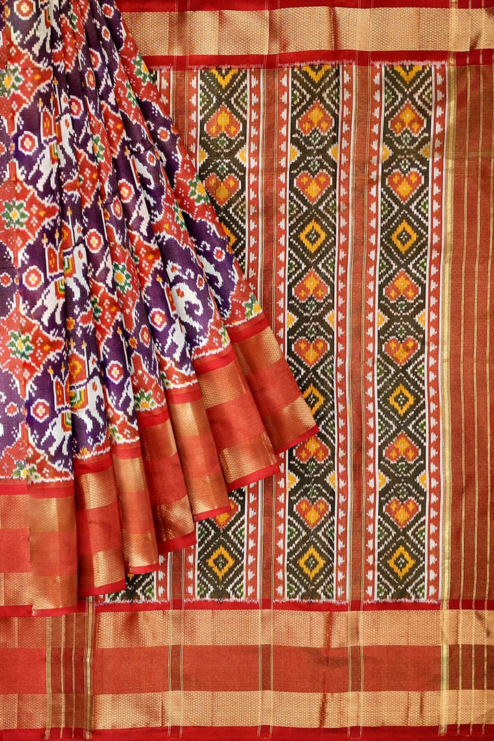 Ikat  silk tissue saree in wine in  chhabadi kunj