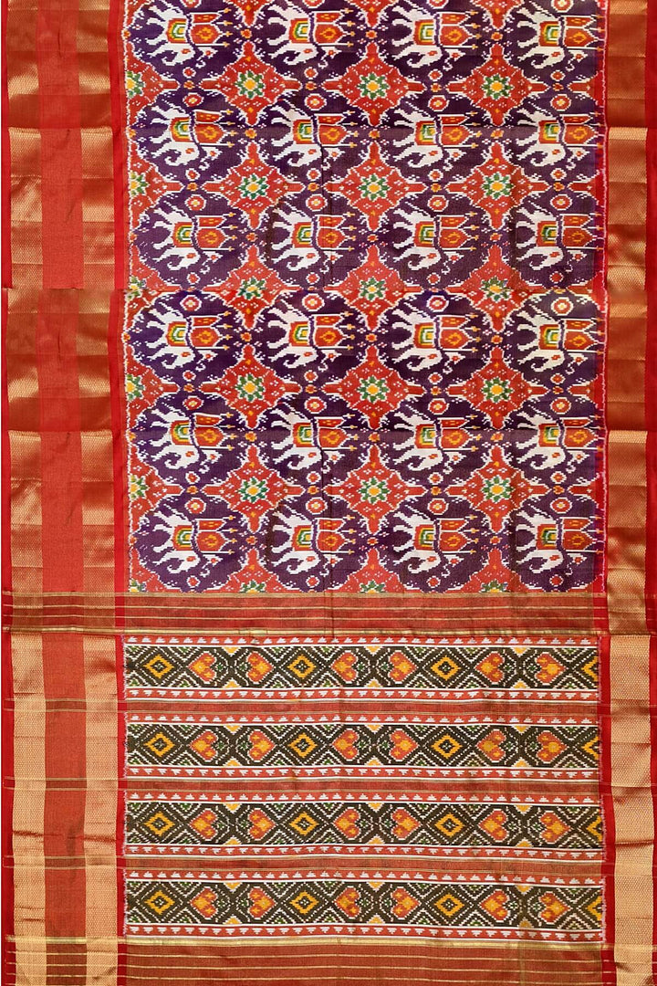 Ikat  silk tissue saree in wine in  chhabadi kunj