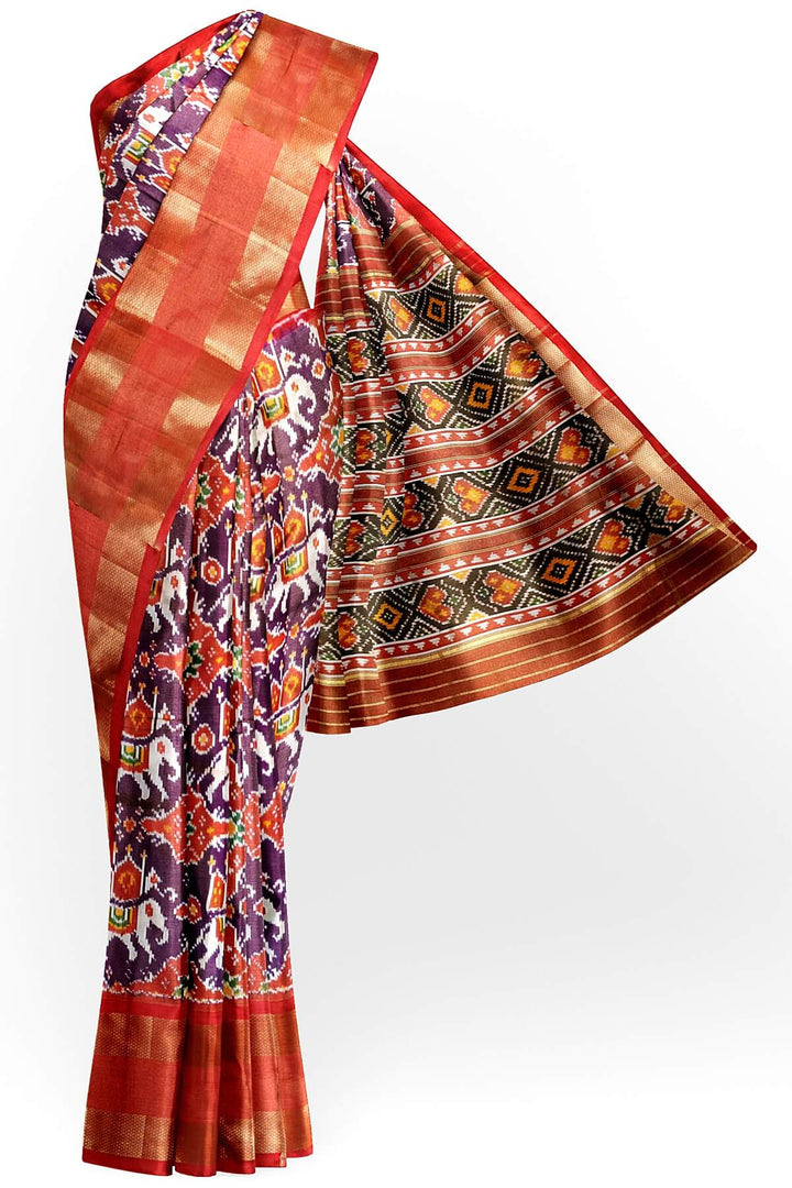 Ikat  silk tissue saree in wine in  chhabadi kunj