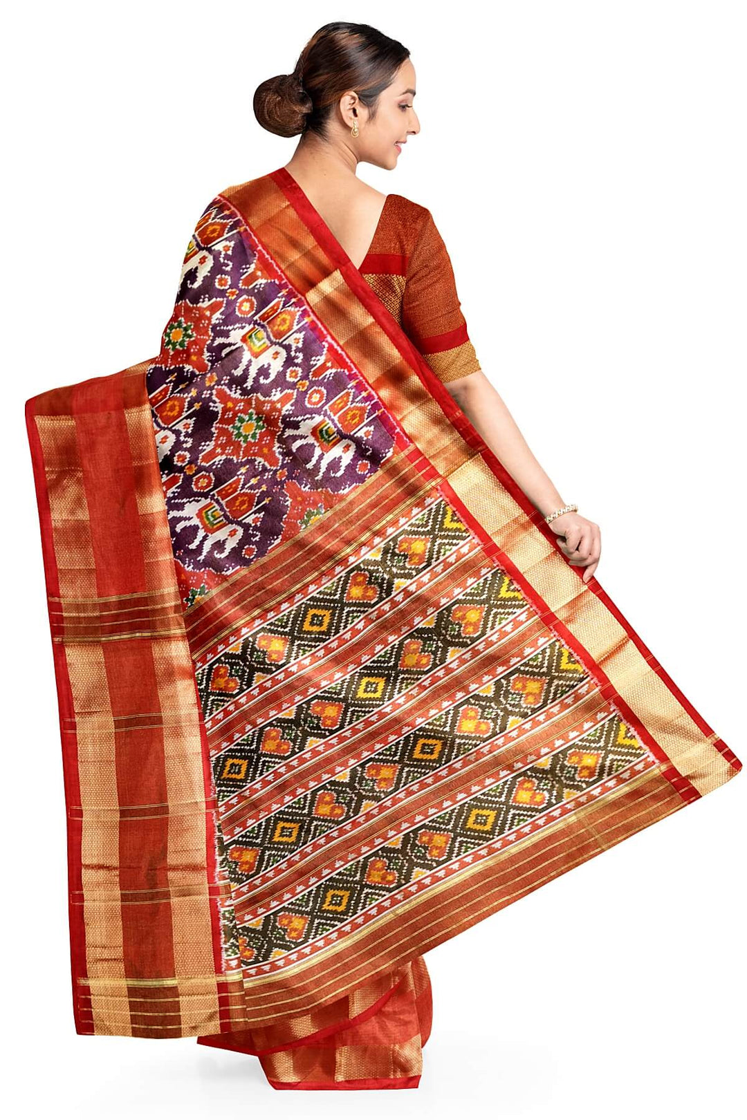 Ikat  silk tissue saree in wine in  chhabadi kunj