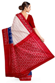 Handwoven ikat pure cotton saree in cream with skirt border