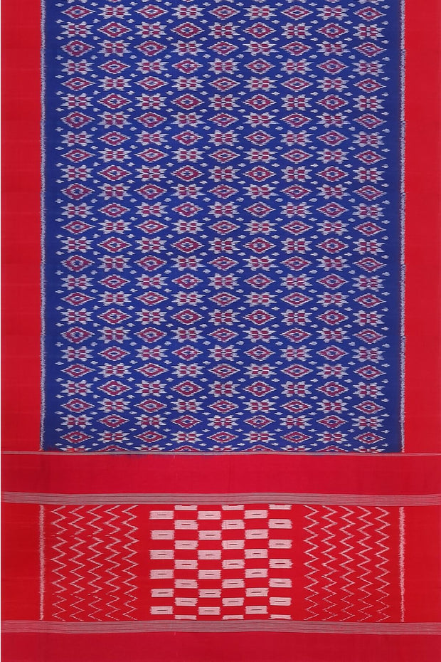 Handwoven ikat pure cotton saree in blue in 4 motif telia pattern