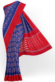 Handwoven ikat pure cotton saree in blue in 4 motif telia pattern