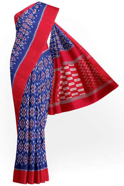 Handwoven ikat pure cotton saree in blue in 4 motif telia pattern