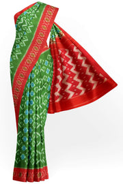 Handwoven ikat pure cotton saree in green with floral motifs