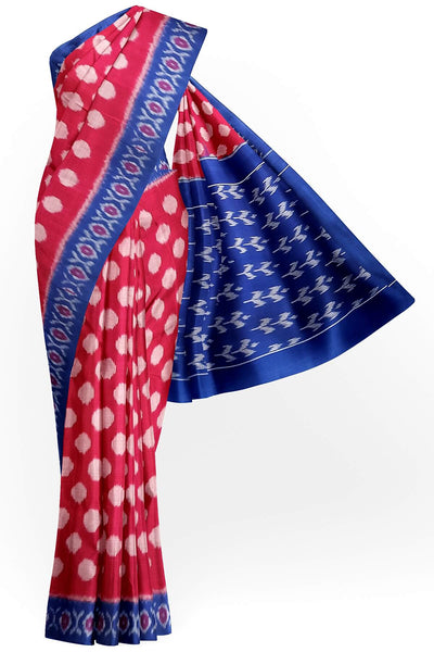 Handwoven ikat pure cotton saree in pink with polka dots