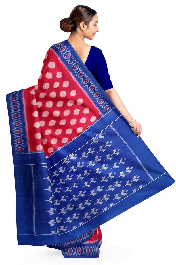 Handwoven ikat pure cotton saree in pink with polka dots