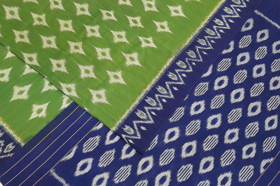 Handwoven ikat pure cotton saree  in dark green