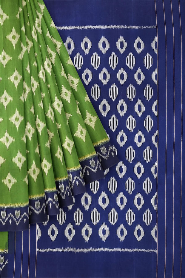 Handwoven ikat pure cotton saree  in dark green