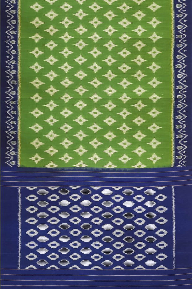Handwoven ikat pure cotton saree  in dark green