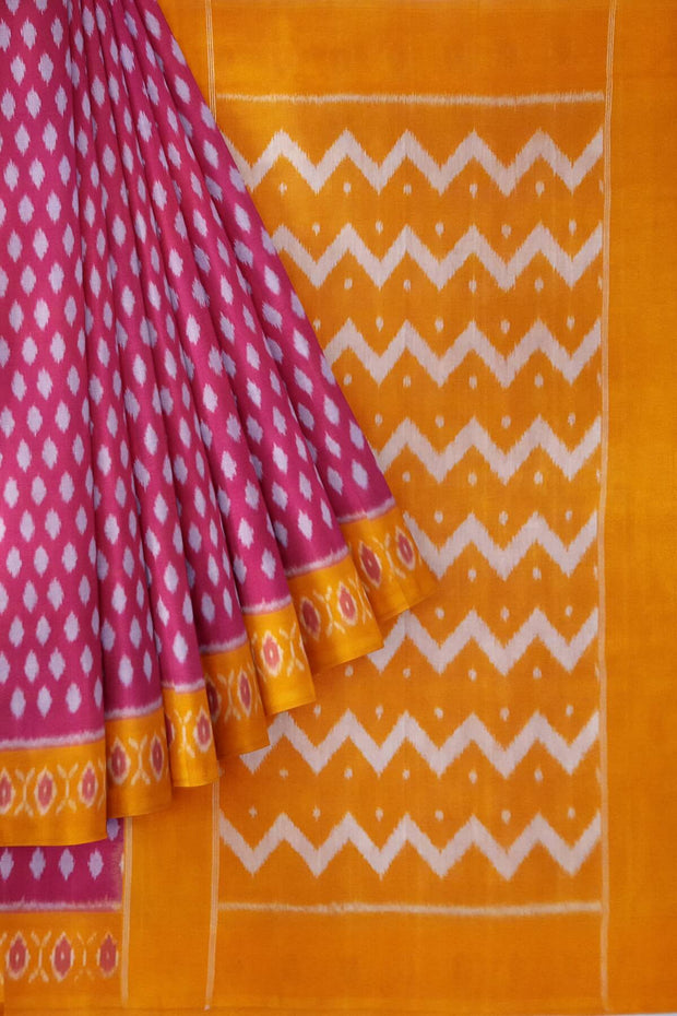 Handwoven ikat pure cotton saree in pink with floral motifs