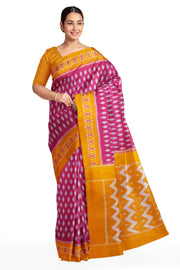 Handwoven ikat pure cotton saree in pink with floral motifs