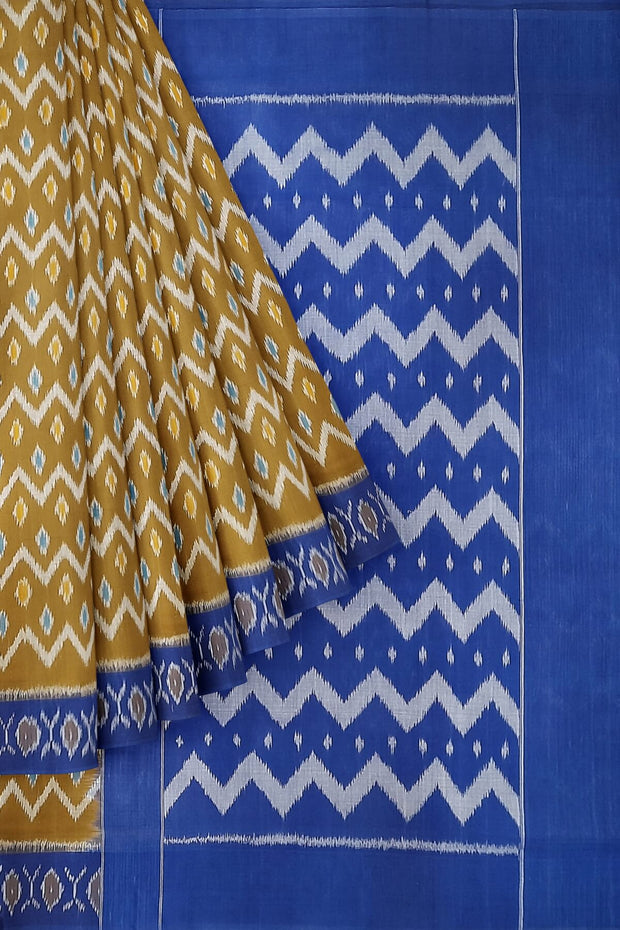 Handwoven ikat pure cotton saree in mehndi green