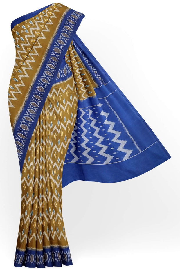 Handwoven ikat pure cotton saree in mehndi green