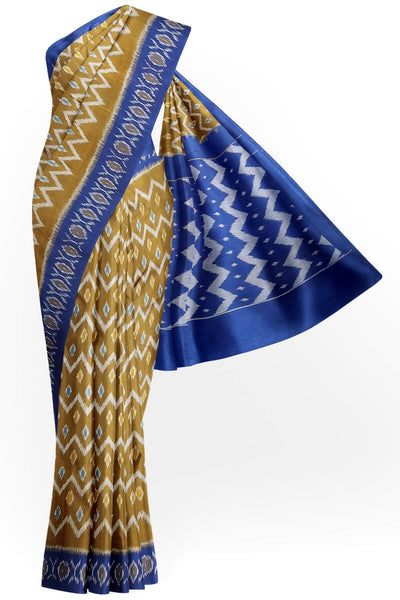 Handwoven ikat pure cotton saree in mehndi green