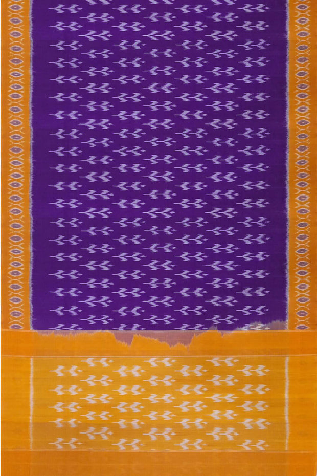 Handwoven ikat pure cotton saree in violet  with floral motifs .