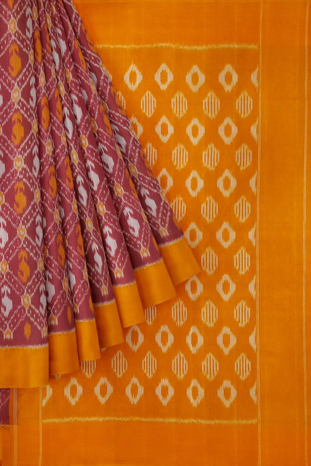 Handwoven ikat pure cotton saree in maroon