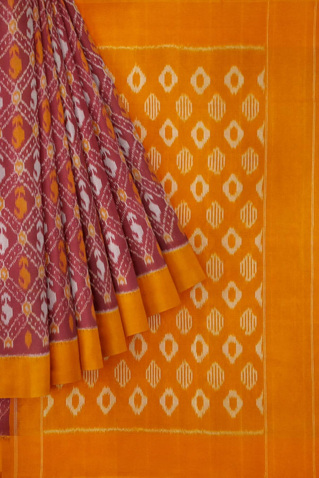 Handwoven ikat pure cotton saree in maroon