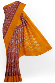 Handwoven ikat pure cotton saree in maroon