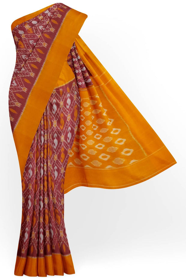 Handwoven ikat pure cotton saree in maroon