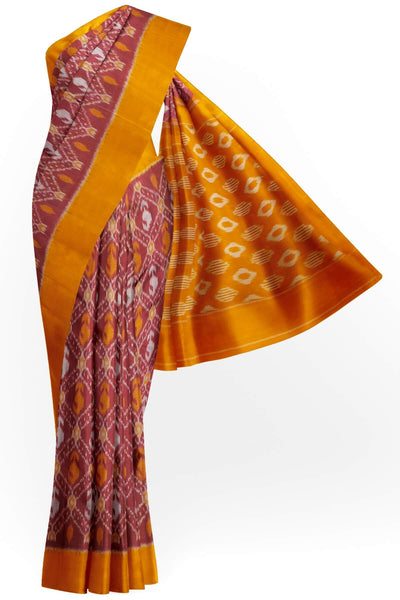 Handwoven ikat pure cotton saree in maroon