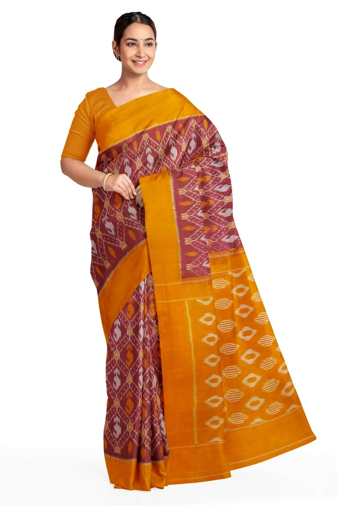 Handwoven ikat pure cotton saree in maroon