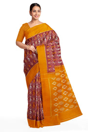 Handwoven ikat pure cotton saree in maroon